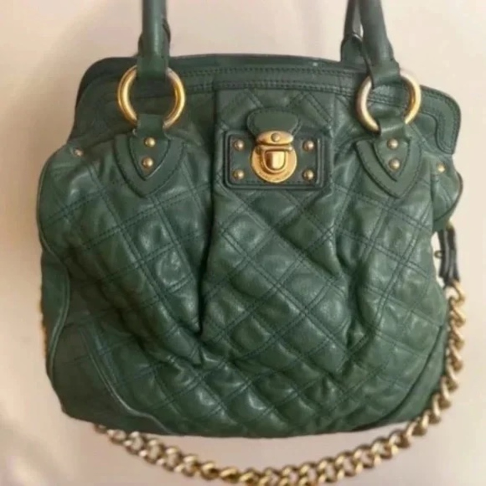 Marc Jacobs Green Quilted Leather Bag Purse Handbag Tote w/ gold chain - $2200